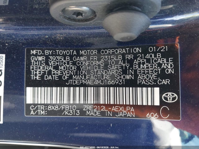 Toyota COROLLA LE 2021 JTDEPMAE4MJ166931 Image 9
