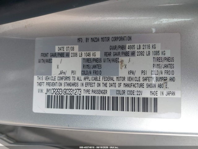 2009 Mazda Mazda5 Sport მანქანა იყიდება აუქციონზე, vin: JM1CR293X90331273, აუქციონის ნომერი: 45374818