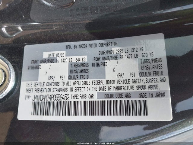 Продажа на аукционе авто 2023 Mazda Mx-5 Miata Rf Grand Touring, vin: JM1NDAM74P0558452, номер лота: 45374820