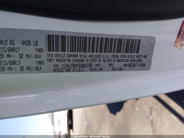 45374839 :رقم المزاد ، 1C4NJPBA7GD803795 vin ، 2016 Jeep Patriot Sport Se مزاد بيع