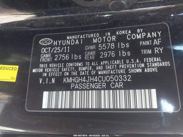 45374876 :رقم المزاد ، KMHGH4JH4CU050332 vin ، 2012 Hyundai Equus Signature مزاد بيع