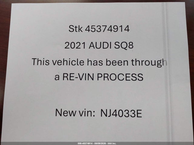 45374914 :رقم المزاد ، NJ4033E vin ، 2021 Audi Sq8 Prestige Tfsi Quattro Tiptronic مزاد بيع
