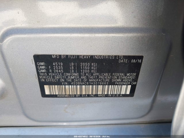 Subaru Legacy 2.5i Premium 2017 4S3BNAC61H3018663 Image 9