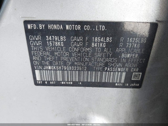 Продажа на аукционе авто 2016 Honda Fit Ex, vin: JHMGK5H79GX023512, номер лота: 45374944