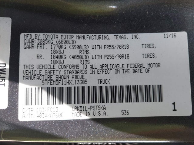 Aukcja sprzedaży 2017 Toyota Tundra Sr5 4.6l V8, vin: 5TFEM5F11HX113305, numer aukcji: 45374961