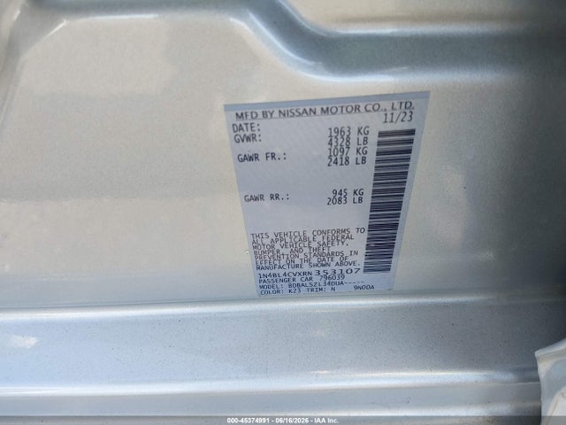 Продажа на аукционе авто 2024 Nissan Altima Sr Fwd, vin: 1N4BL4CVXRN353107, номер лота: 45374991