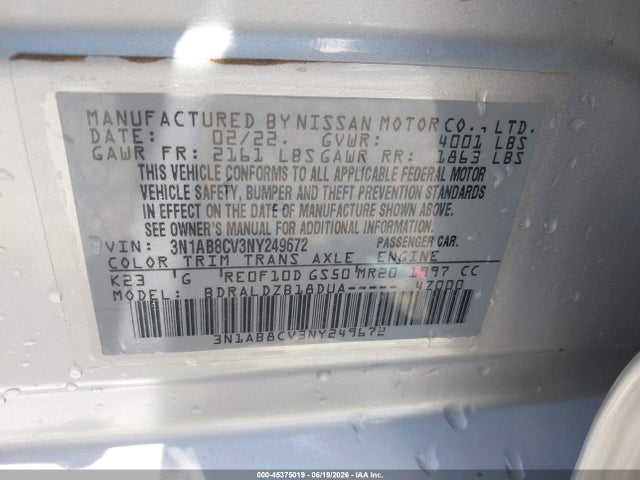 3N1AB8CV3NY249672 Nissan Sentra Sv Xtronic Cvt