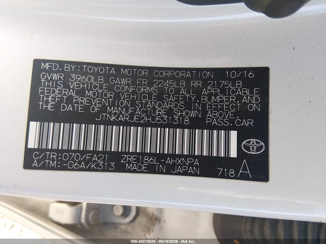 Toyota COROLLA IM 2017 JTNKARJE2HJ531318 Image 9