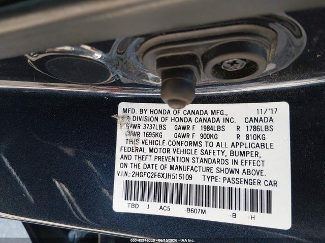 Honda Civic Lx 2018 2HGFC2F6XJH515109 Image 9