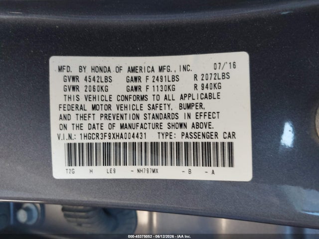 1HGCR3F9XHA004431 Honda Accord Touring V6