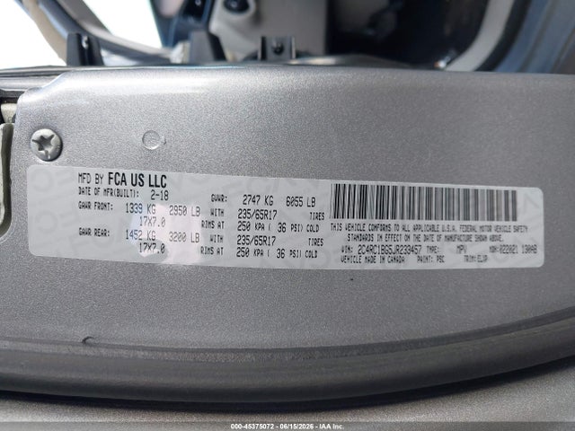 Продажа на аукционе авто 2018 Chrysler Pacifica Touring L, vin: 2C4RC1BG5JR233457, номер лота: 45375072