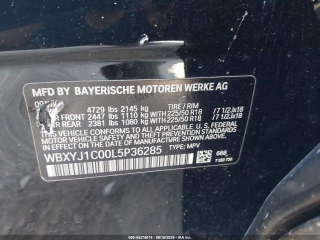 45375074 :رقم المزاد ، WBXYJ1C00L5P36285 vin ، 2020 Bmw X2 Xdrive28i مزاد بيع