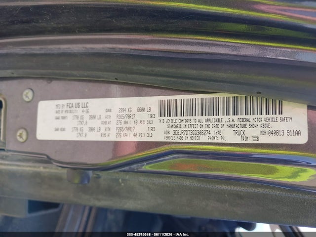 45375086 :رقم المزاد ، 3C6JR7DT3GG306274 vin ، 2016 Ram 1500 Tradesman مزاد بيع