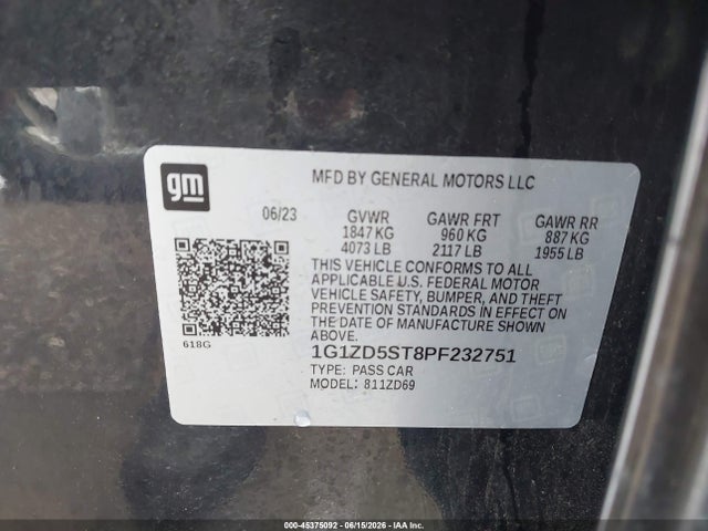 Продажа на аукционе авто 2023 Chevrolet Malibu Fwd 1lt, vin: 1G1ZD5ST8PF232751, номер лота: 45375092