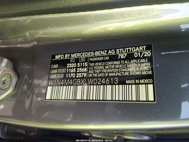 W1N4M4GBXLW024613 Mercedes-Benz GLB 250
