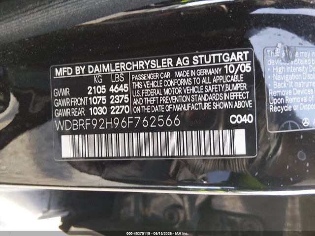 Продажа на аукционе авто 2006 Mercedes-benz C 280 Luxury 4matic, vin: WDBRF92H96F762566, номер лота: 45375119