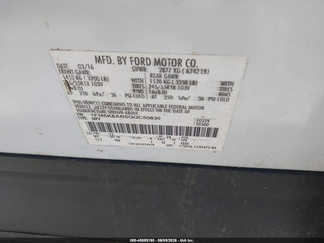 Продажа на аукционе авто 2016 Ford Utility Police Interceptor, vin: 1FM5K8AR5GGC50830, номер лота: 45375150