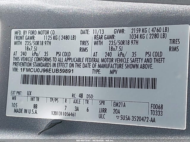 Продажа на аукционе авто 2014 Ford Escape Titanium, vin: 1FMCU0J96EUB59891, номер лота: 45375161