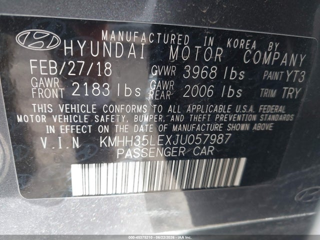 2018 Hyundai Elantra Gt მანქანა იყიდება აუქციონზე, vin: KMHH35LEXJU057987, აუქციონის ნომერი: 45375210