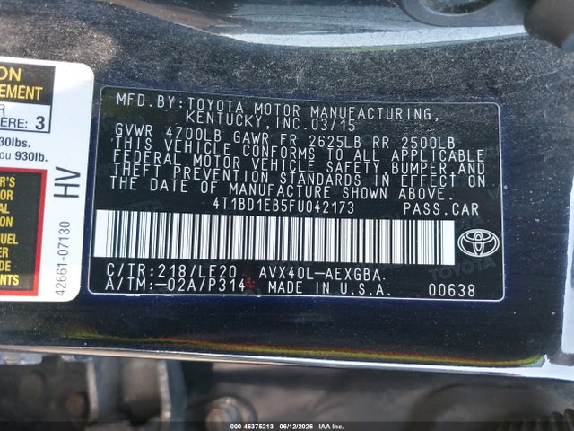 Aukcja sprzedaży 2015 Toyota Avalon Hybrid Xle Touring, vin: 4T1BD1EB5FU042173, numer aukcji: 45375213
