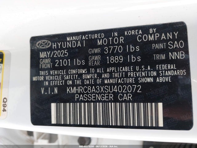 Продажа на аукционе авто 2025 Hyundai Venue Limited, vin: KMHRC8A3XSU402072, номер лота: 45375258