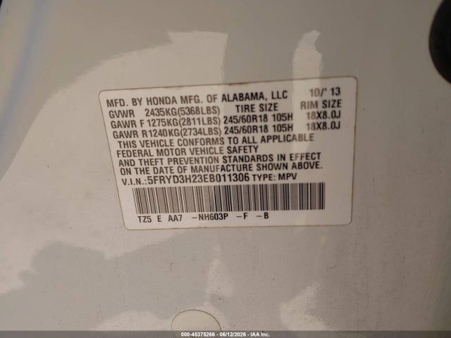 5FRYD3H23EB011306 Acura MDX
