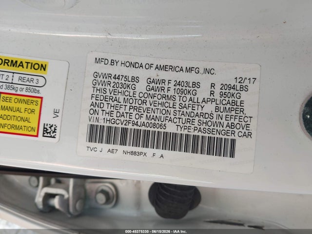 1HGCV2F94JA008065 Honda Accord Touring 2.0t
