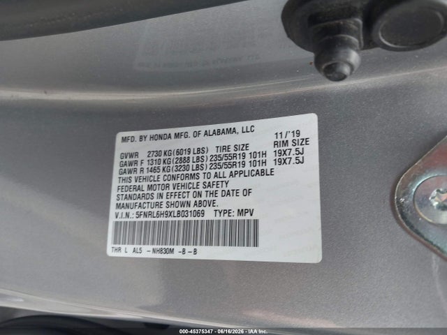 5FNRL6H9XLB031069 Honda Odyssey Elite