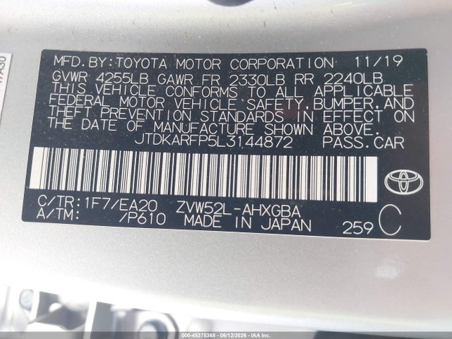 Toyota Prius Prime Xle 2020 JTDKARFP5L3144872 Image 9