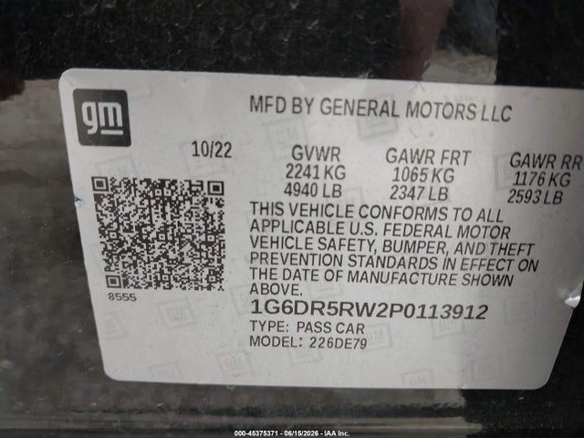 2023 Cadillac Ct5-v V-series მანქანა იყიდება აუქციონზე, vin: 1G6DR5RW2P0113912, აუქციონის ნომერი: 45375371