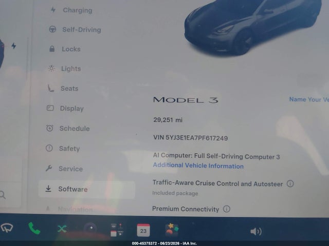 Продажа на аукционе авто 2023 Tesla Model 3 Rear-wheel Drive, vin: 5YJ3E1EA7PF617249, номер лота: 45375372