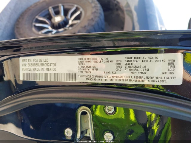 Продаж на аукціоні авто 2021 Ram 2500 Big Horn  4x4 6'4 Box, vin: 3C6UR5DJ5MG524700, номер лоту: 45375394