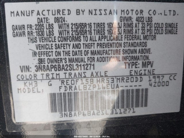 3N8AP6BA2SL311271 Nissan Kicks S Fwd