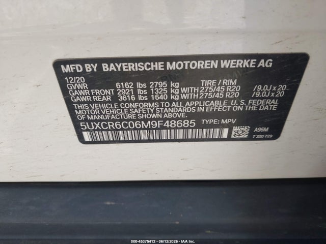 Aukcja sprzedaży 2021 Bmw X5 Xdrive40i, vin: 5UXCR6C06M9F48685, numer aukcji: 45375412