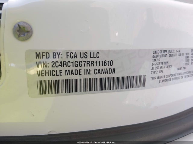 Продажа на аукционе авто 2024 Chrysler Pacifica Limited, vin: 2C4RC1GG7RR111610, номер лота: 45375417
