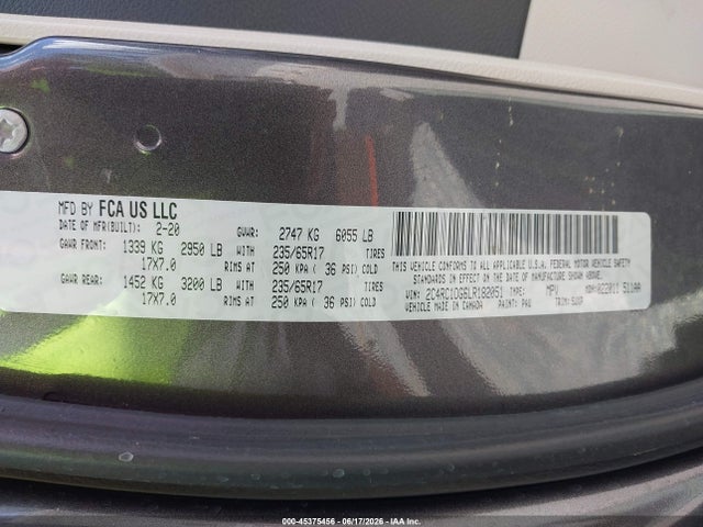 Aukcja sprzedaży 2020 Chrysler Voyager Lxi, vin: 2C4RC1DG6LR182051, numer aukcji: 45375456