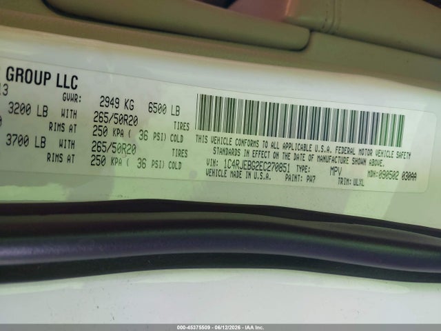 Продаж на аукціоні авто 2014 Jeep Grand Cherokee Limited, vin: 1C4RJEBG2EC270851, номер лоту: 45375509