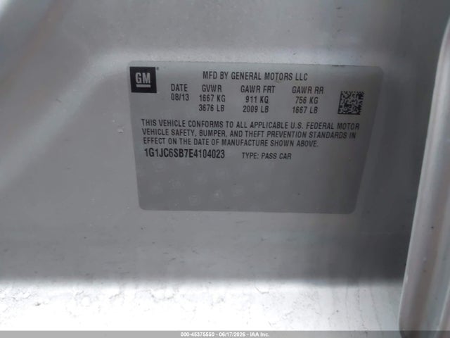 Aukcja sprzedaży 2014 Chevrolet Sonic Lt Auto, vin: 1G1JC6SB7E4104023, numer aukcji: 45375550