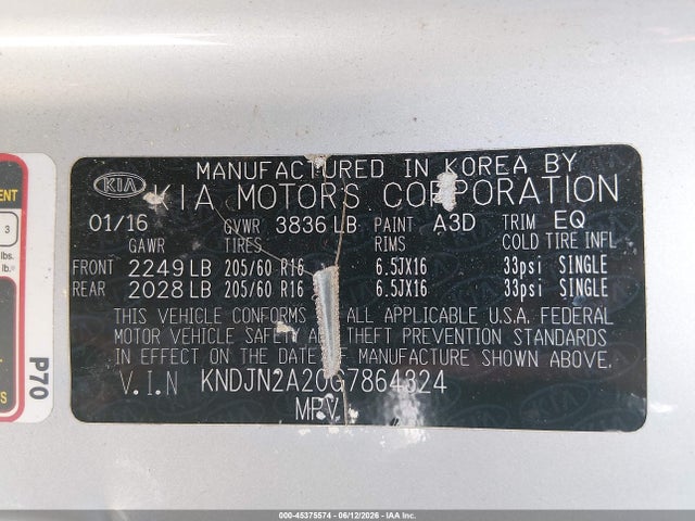 Продаж на аукціоні авто 2016 Kia Soul, vin: KNDJN2A20G7864324, номер лоту: 45375574
