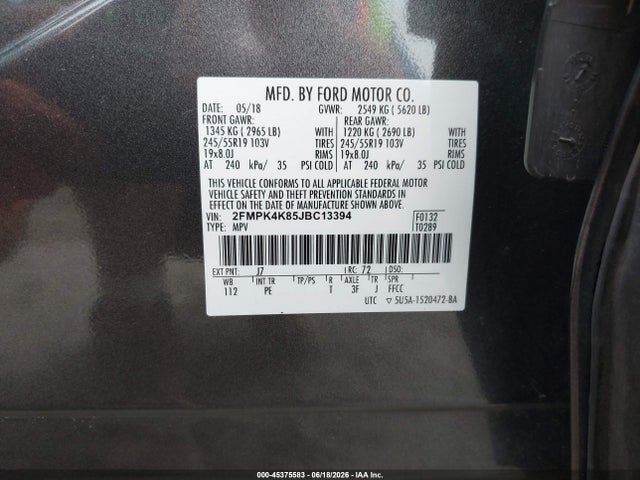 Ford Edge Titanium 2018 2FMPK4K85JBC13394 Image 9