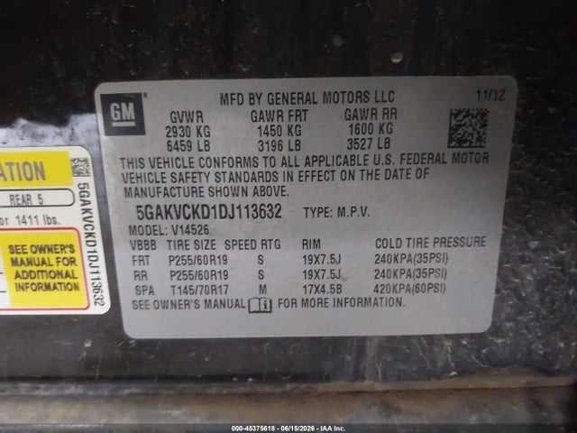 Продаж на аукціоні авто 2013 Buick Enclave Leather, vin: 5GAKVCKD1DJ113632, номер лоту: 45375618