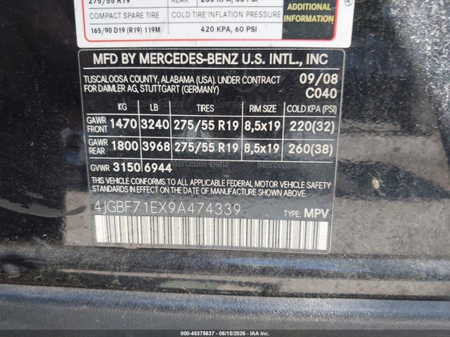 Продажа на аукционе авто 2009 Mercedes-benz Gl 450 4matic, vin: 4JGBF71EX9A474339, номер лота: 45375637