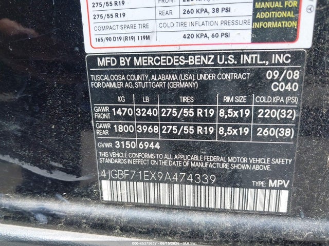 Продажа на аукционе авто 2009 Mercedes-benz Gl 450 4matic, vin: 4JGBF71EX9A474339, номер лота: 45375637