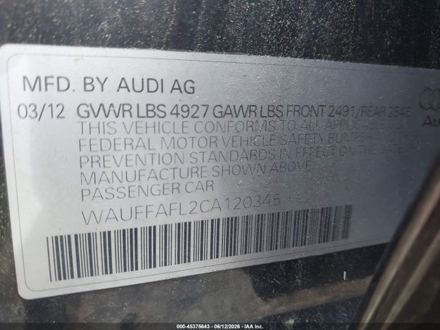 Aukcja sprzedaży 2012 Audi A4 2.0t Premium Plus, vin: WAUFFAFL2CA120345, numer aukcji: 45375643
