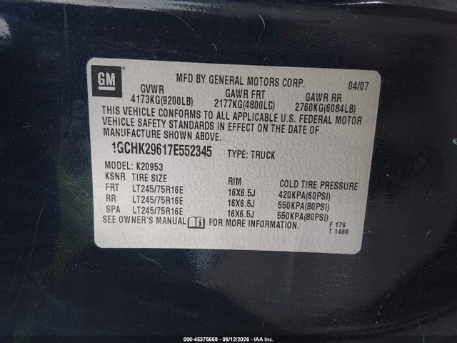 Продажа на аукционе авто 2007 Chevrolet Silverado 2500hd Lt2, vin: 1GCHK29617E552345, номер лота: 45375669