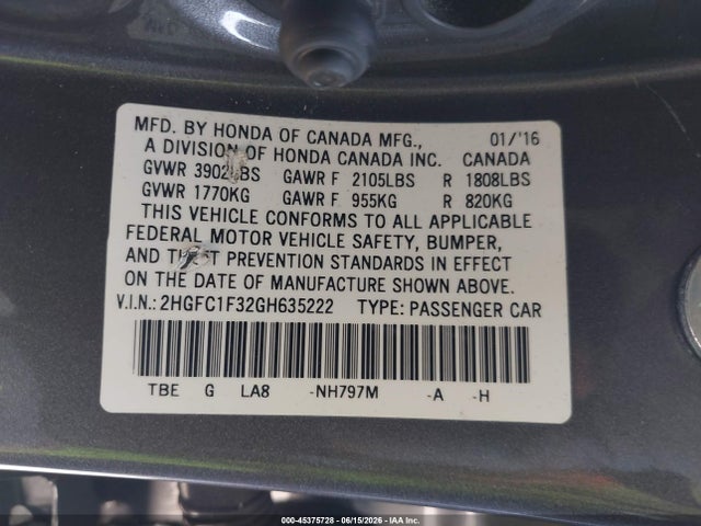 2HGFC1F32GH635222 Honda Civic Ex-t