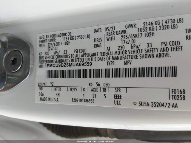 1FMCU9BZ6MUA69559 Ford Escape Se Hybrid