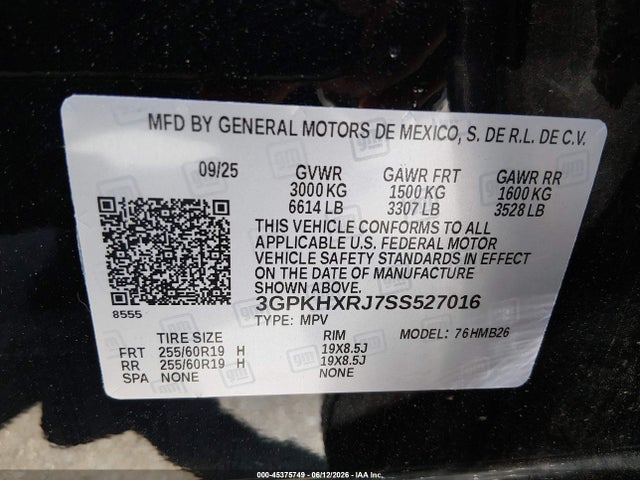 45375749 :رقم المزاد ، 3GPKHXRJ7SS527016 vin ، 2025 Honda Prologue Touring مزاد بيع