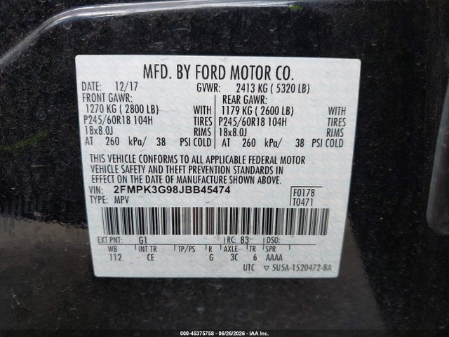 2FMPK3G98JBB45474 Ford EDGE SE