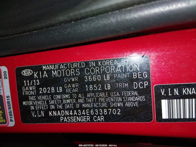 KIA RIO EX 2014 KNADN4A34E6338702 Image 9